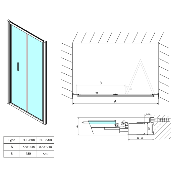 EASY BLACK sprchové dveře skládací 800mm, čiré sklo