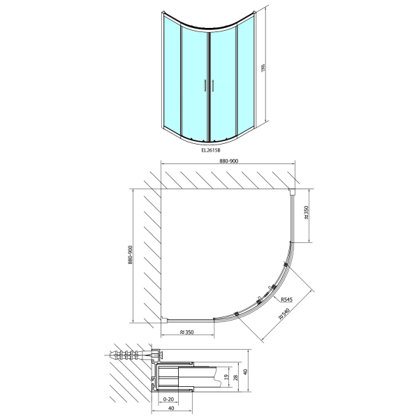EASY BLACK čtvrtkruhová sprchová zástěna 900x900mm, L/R, čiré sklo