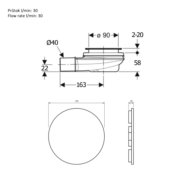 MIRAI vaničkový sifon, průměr 90mm, DN40, krytka nerez