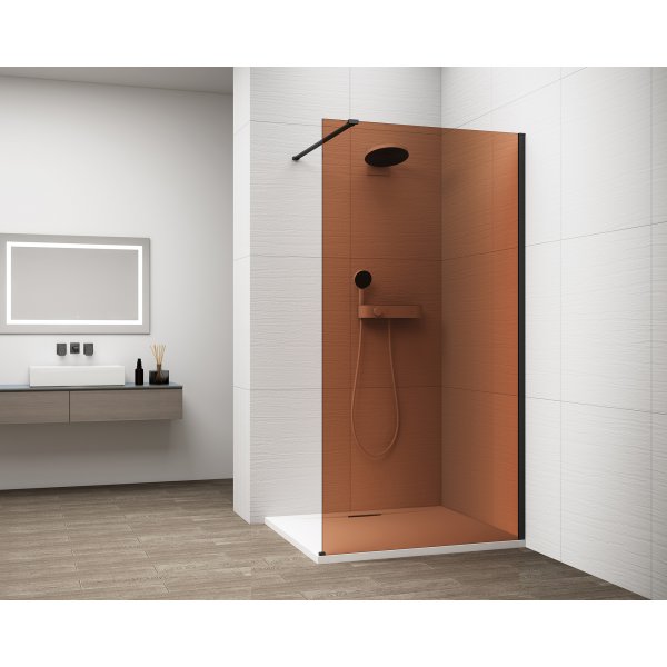 ESCA BLACK MATT jednodílná sprchová zástěna k instalaci ke stěně, sklo Marron, 1400 mm