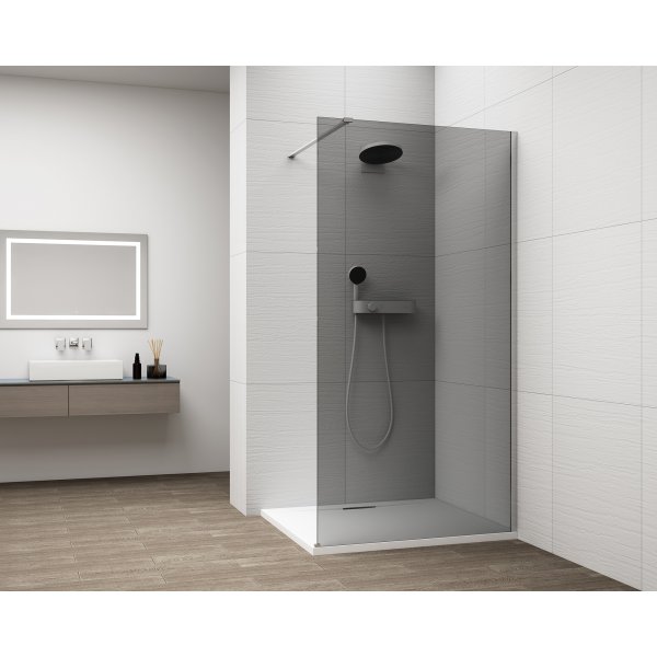 ESCA CHROME jednodílná sprchová zástěna k instalaci ke stěně, kouřové sklo, 1100 mm