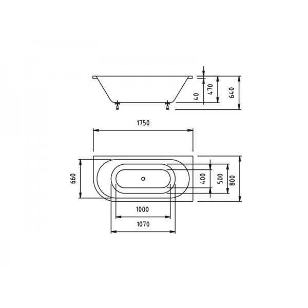 VIVA R asymetrická vana 175x80x47cm, bílá