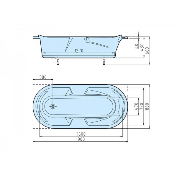 LINDA oválná vana 190x88x43 cm (včetně podhlavníku)