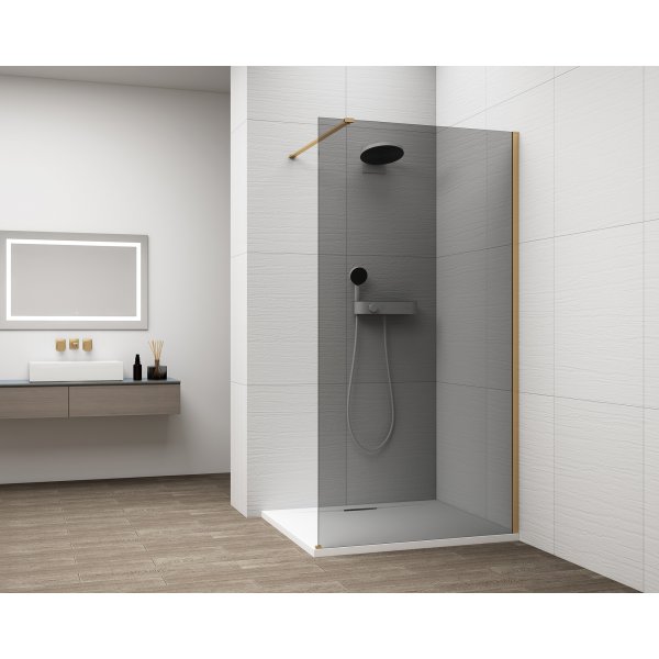 ESCA GOLD MATT jednodílná sprchová zástěna k instalaci ke stěně, kouřové sklo, 1500 mm