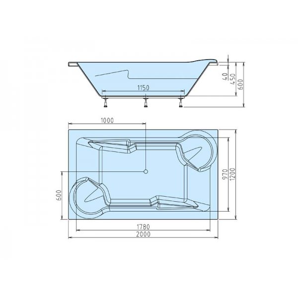 DUO obdélníková vana 200x120x45cm, bílá