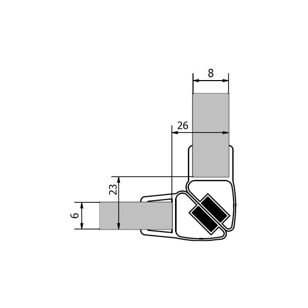 Sada dvou těsnění (magnet) na 6 a 8mm sklo, 2000mm, varianta roh