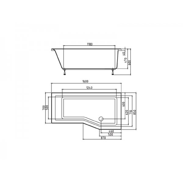 VERSYS L asymetrická vana 160x84x70x47cm, bílá