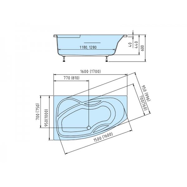 MAMBA R asymetrická vana 170x100x44cm, bílá