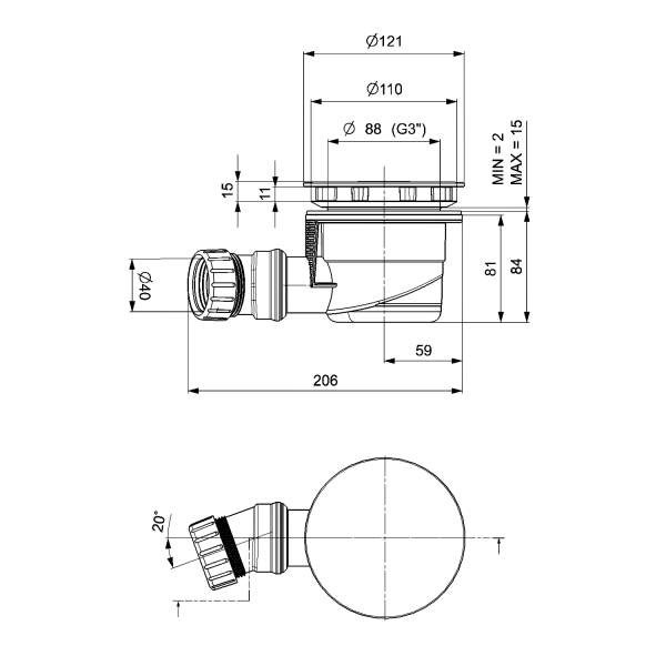 Vaničkový sifon, průměr 90mm, DN40, krytka bílá