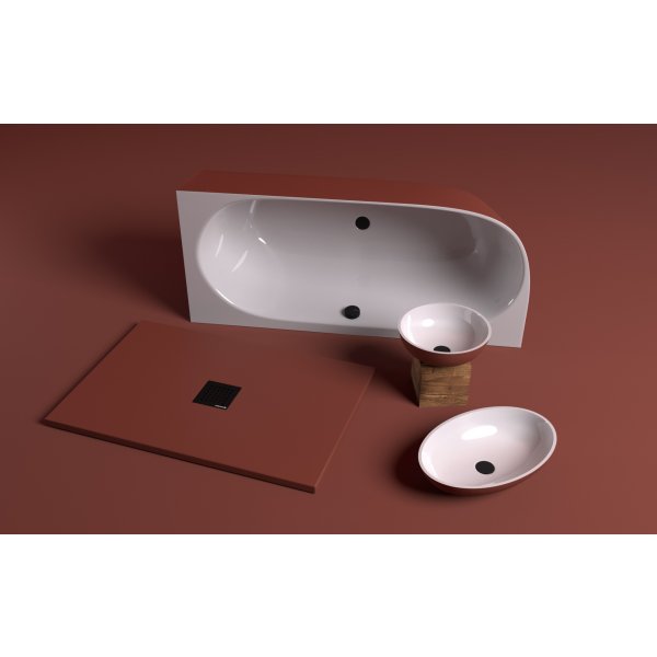 BANERA ROUND umyvadlo na desku, litý mramor, průměr 39cm, bílá/hnědá mat