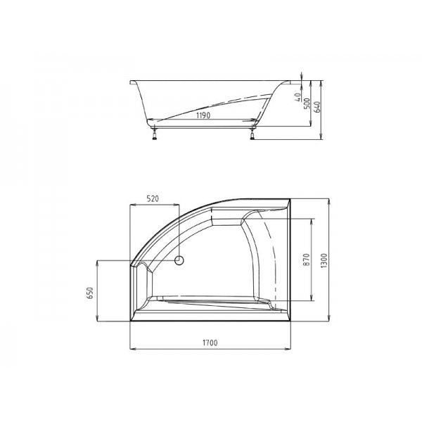 TANDEM L asymetrická vana 170x130x50cm, bílá