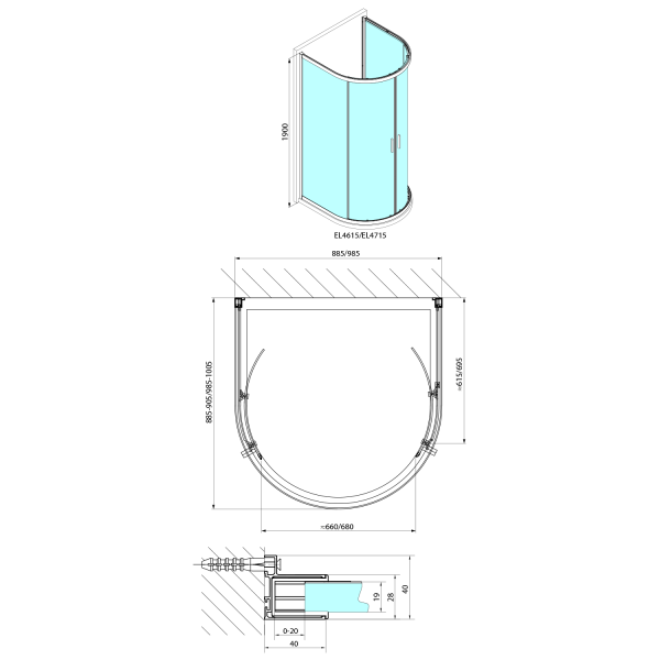 EASY půlkruhová sprchová zástěna 1000x1000mm