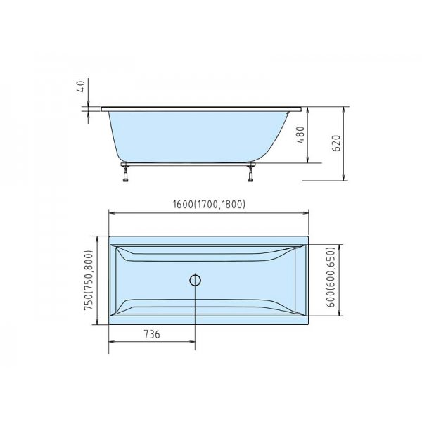 CLEO obdélníková vana 170x75x48cm, bílá