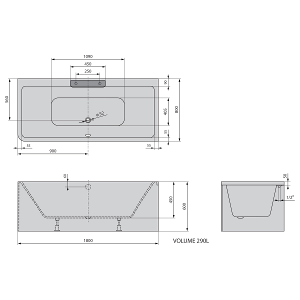 CASCATA R MONOLITH obdélníková vana 180x80x60cm, kaskáda bílá