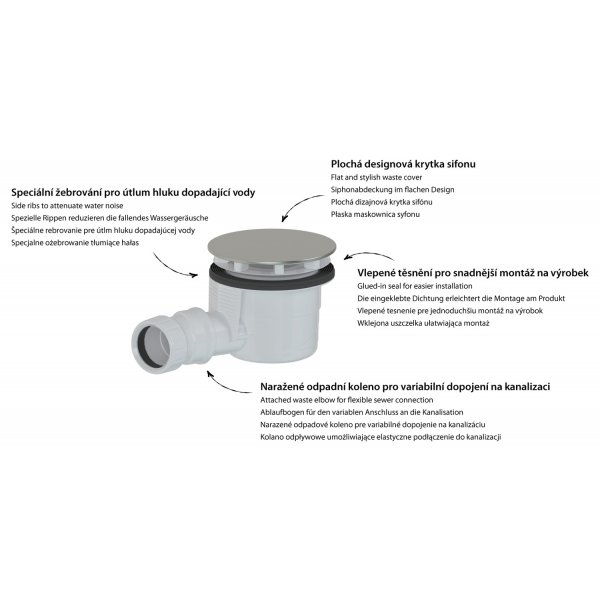 Vaničkový sifon, průměr 90mm, DN40, krytka bílá