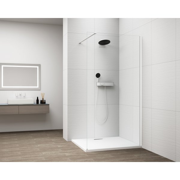 ESCA WHITE MATT jednodílná sprchová zástěna k instalaci ke stěně, sklo čiré, 1300 mm