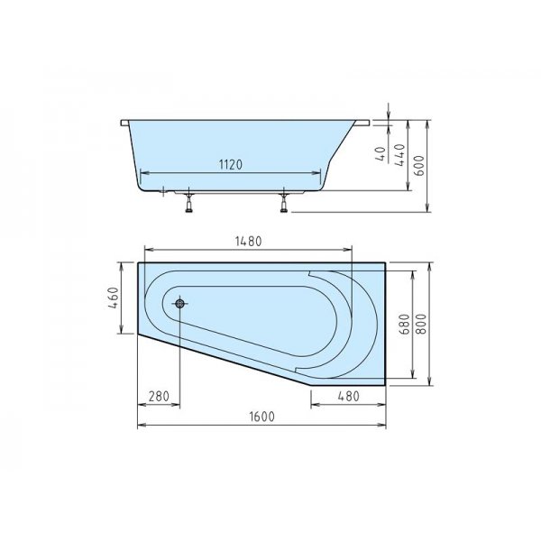 PROJEKTA R asymetrická vana 160x80x44cm, bílá