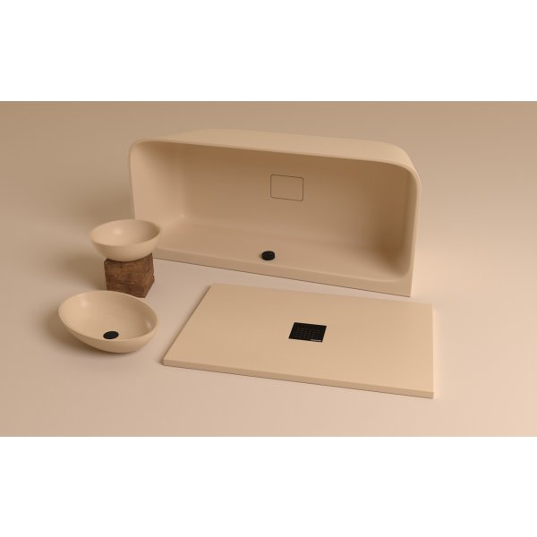 BANERA ROUND umyvadlo na desku, litý mramor, průměr 39cm, béžová mat