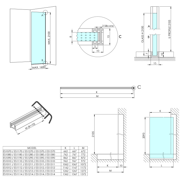 ARCHITEX CHROM sprchová zástěna 1162mm, matné sklo
