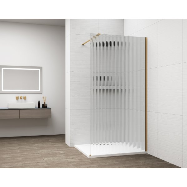 ESCA GOLD MATT jednodílná sprchová zástěna k instalaci ke stěně, sklo Flute, 900 mm
