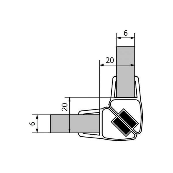 Sada dvou těsnění (magnet) na 6mm sklo, 2000mm, varianta roh