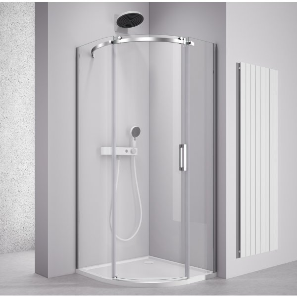 THRON ROUND čtvrtkruhová sprchová zástěna 900x900mm, čiré sklo, levá