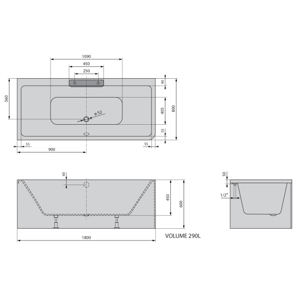 CASCATA L MONOLITH obdélníková vana 180x80x60cm, kaskáda bílá