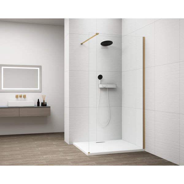 ESCA GOLD MATT jednodílná sprchová zástěna k instalaci ke stěně, sklo čiré, 700 mm