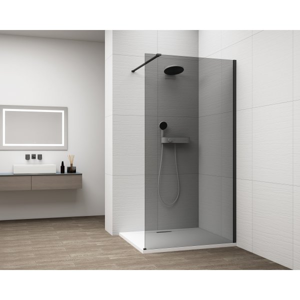 ESCA BLACK MATT jednodílná sprchová zástěna k instalaci ke stěně, kouřové sklo, 900 mm