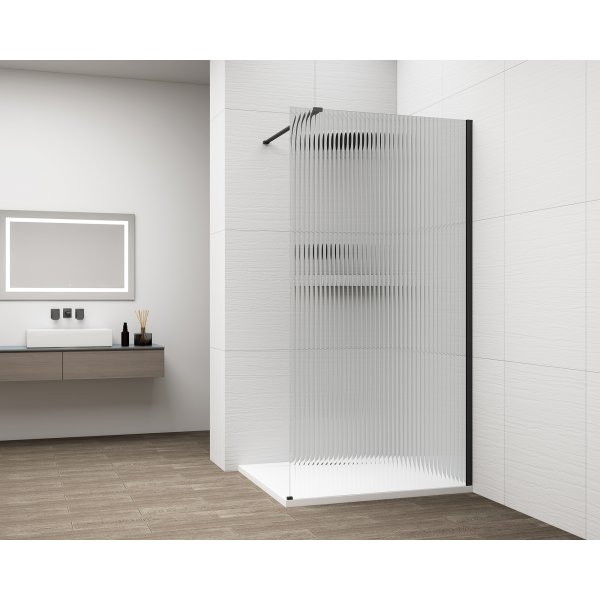 ESCA BLACK MATT jednodílná sprchová zástěna k instalaci ke stěně, sklo Flute, 700 mm