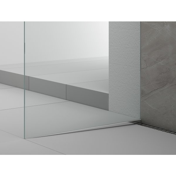 ARCHITEX sada pro uchycení skla podlaha-stěna se spádovou lištou, 1615x2105mm, levá, leštěný hliník