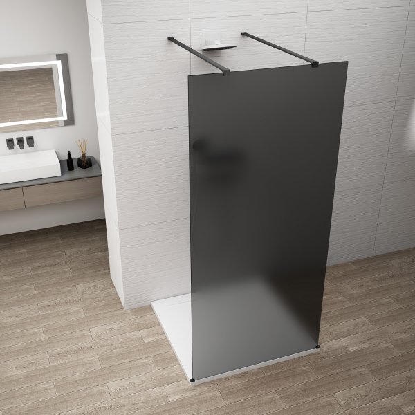 ESCA BLACK MATT jednodílná sprchová zástěna do prostoru, kouřové matné sklo, 1100 mm