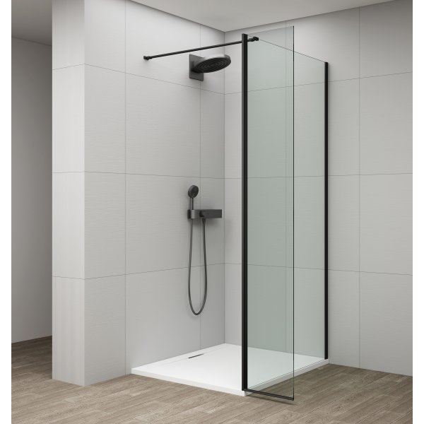 ESCA BLACK MATT sprchová zástěna, fixní sklo 900 mm, otočný panel 600 mm