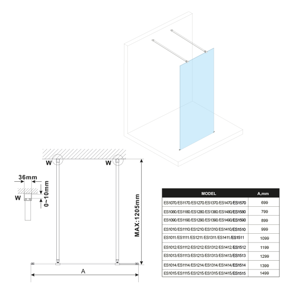 ESCA GOLD MATT jednodílná sprchová zástěna do prostoru, kouřové matné sklo, 1400 mm