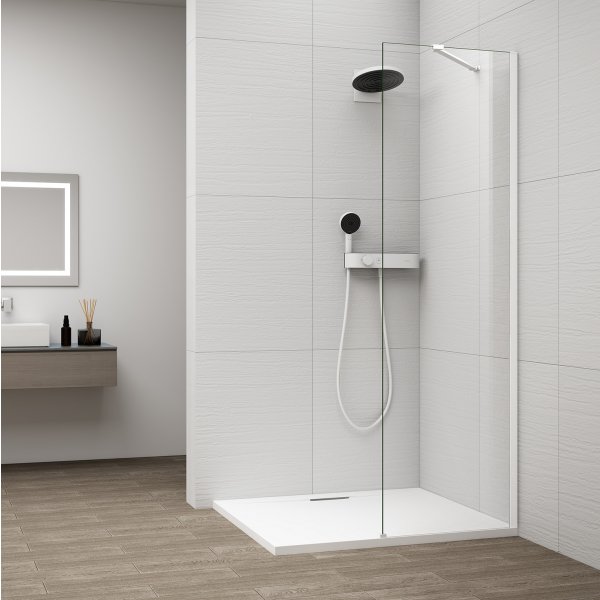 ESCA WHITE MATT jednodílná sprchová zástěna k instalaci ke stěně, sklo čiré, 300 mm