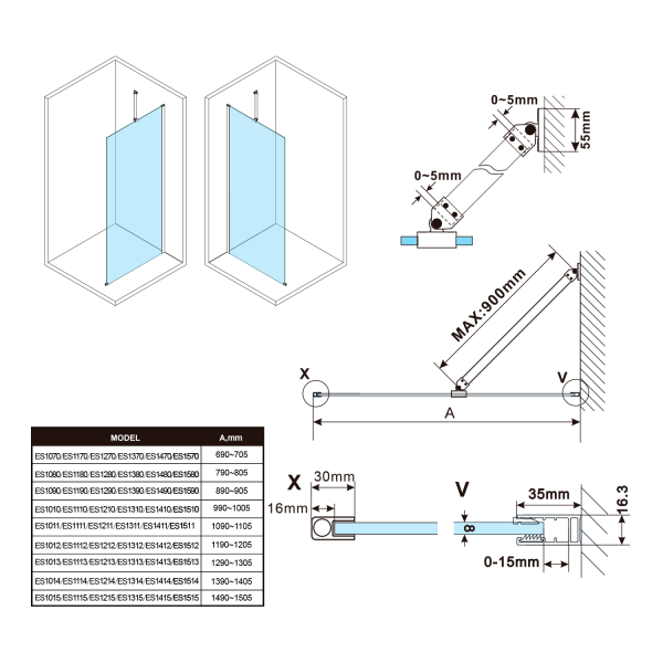 ESCA WHITE MATT jednodílná sprchová zástěna k instalaci ke stěně, kouřové matné sklo, 900 mm