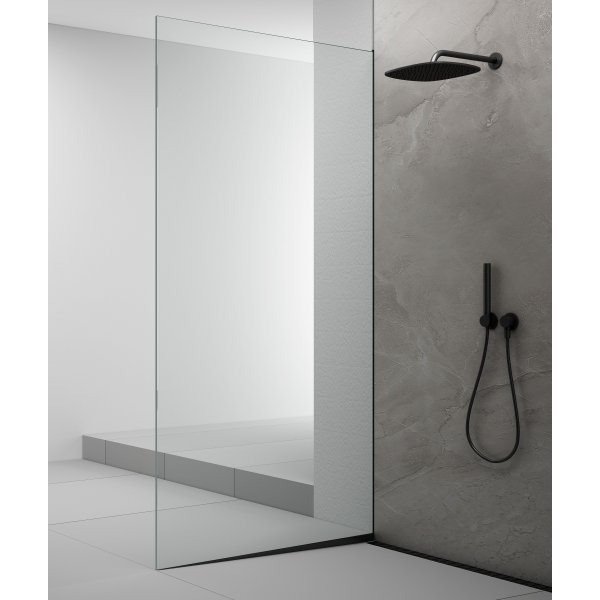ARCHITEX sada pro uchycení skla podlaha-stěna se spádovou lištou, 1615x2105mm, levá, černá mat