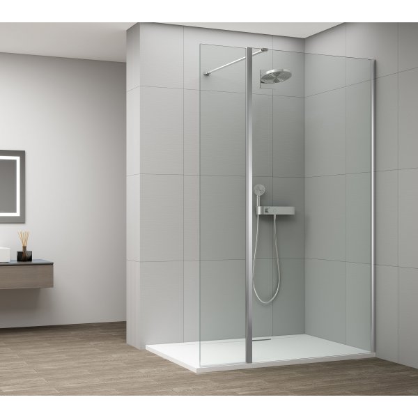 ESCA CHROME sprchová zástěna, fixní sklo 1200 mm, otočný panel 500 mm