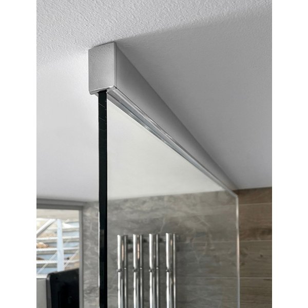 ARCHITEX sada pro uchycení skla, podlaha-stěna-strop se spádovou lištou, 1615x2600mm, levá, leštěný hliník