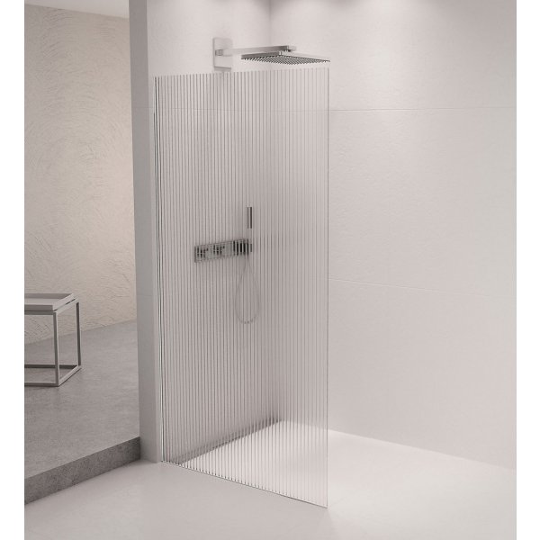 ARCHITEX sada pro uchycení skla podlaha-stěna se spádovou lištou, 1615x2105mm, levá, leštěný hliník