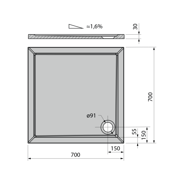AURA sprchová vanička z litého mramoru, čtverec 70x70cm, bílá