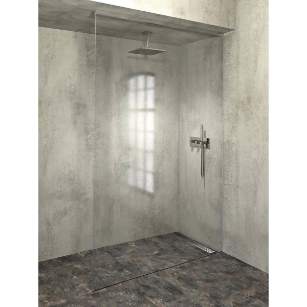 ARCHITEX sada pro uchycení skla, podlaha-stěna-strop se spádovou lištou, 1615x2600mm, pravá, leštěný hliník