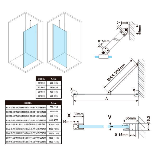 ESCA CHROME jednodílná sprchová zástěna k instalaci ke stěně, sklo čiré, 400 mm
