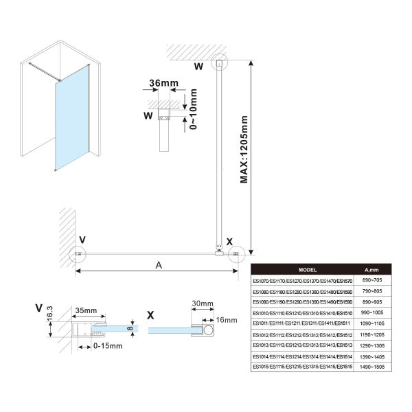 ESCA GOLD MATT jednodílná sprchová zástěna k instalaci ke stěně, kouřové matné sklo, 1200 mm