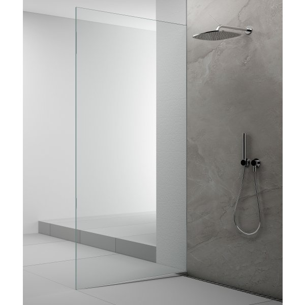 ARCHITEX sada pro uchycení skla podlaha-stěna se spádovou lištou, 1615x2105mm, levá, leštěný hliník