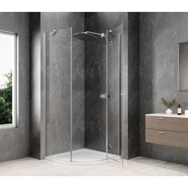 GLOBE CHROME čtvrtkruhový sprchový kout 900x900mm, čiré sklo, pravé