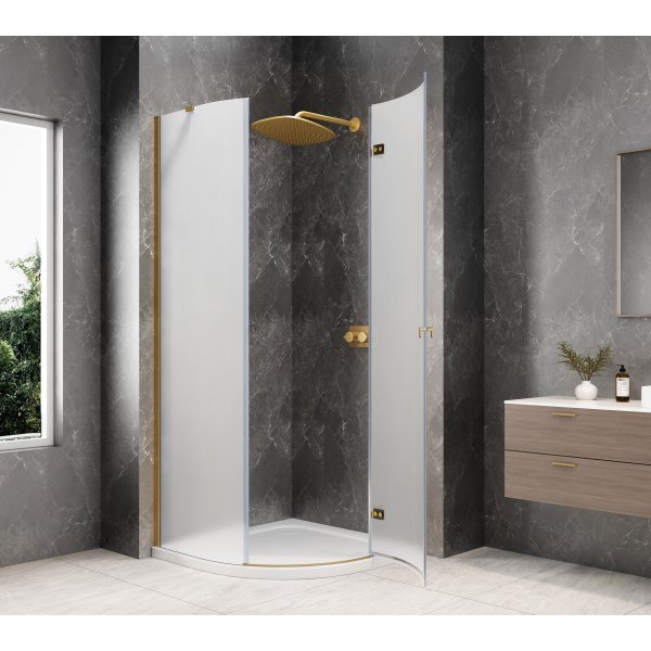 GLOBE GOLD MATT čtvrtkruhový sprchový kout 800x800mm, matné sklo, pravé