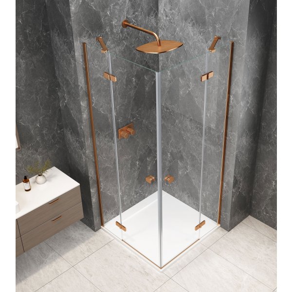 GLOBE COPPER MATT čtvercový sprchový kout 900x900mm, rohový vstup, čiré sklo