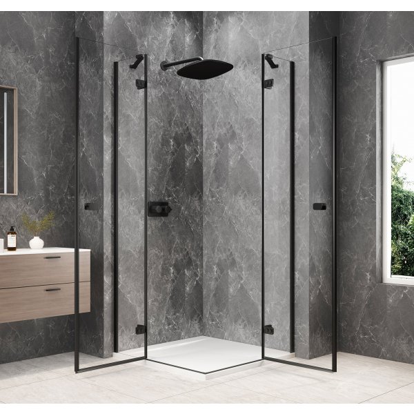 GLOBE BLACK čtvercový sprchový kout 900x900mm, rohový vstup, čiré sklo