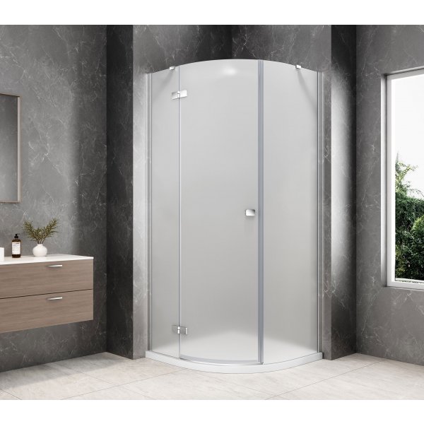 GLOBE CHROME čtvrtkruhový sprchový kout 900x900mm, matné sklo, levé